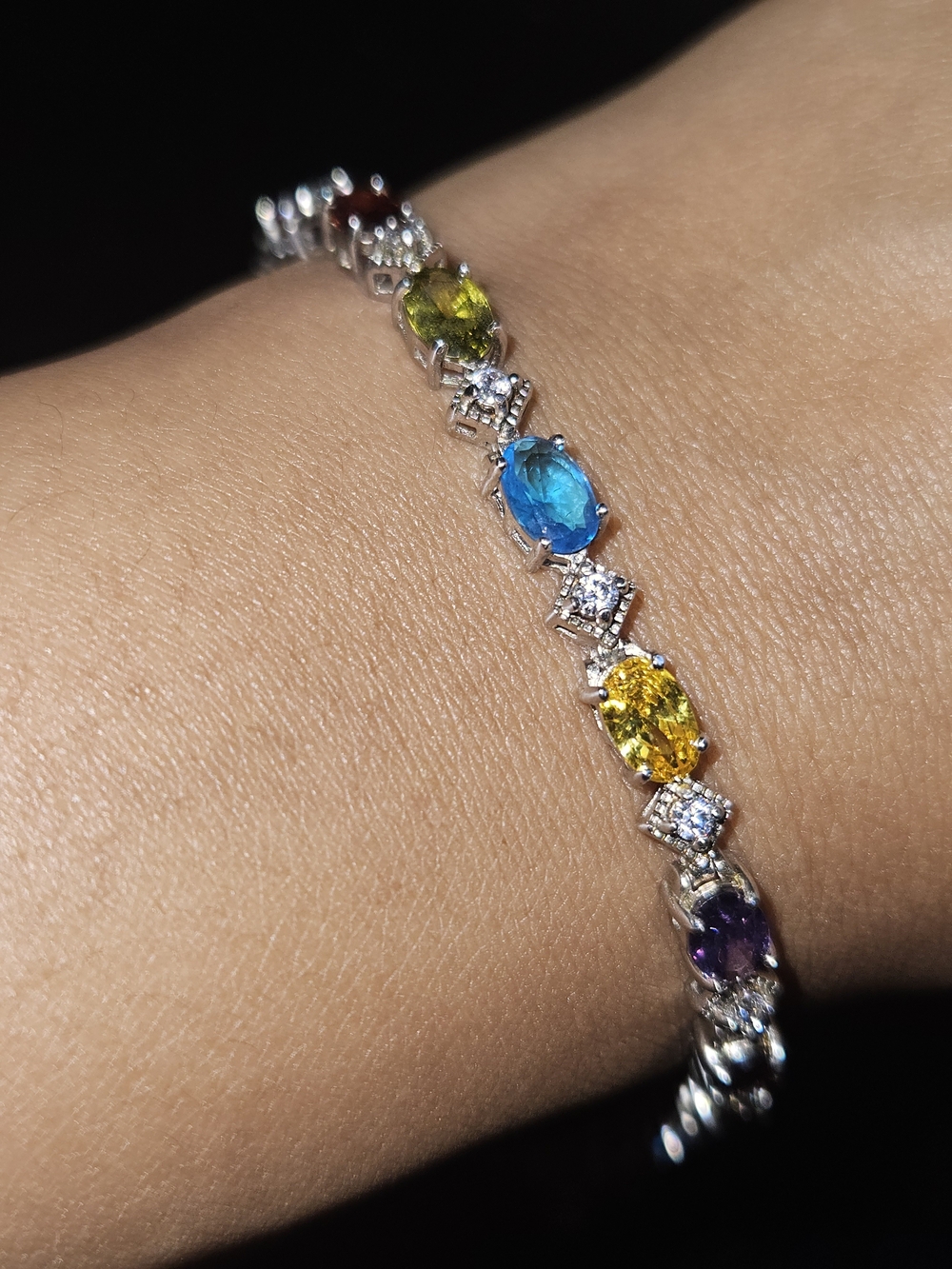 925S Tennis Bracelet with Blue, Yellow, Green and Purple Gemstones